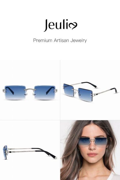 Jeulia "Hue Fantasy" Rectangle Blue Gradient Rimless Unisex Sunglasses