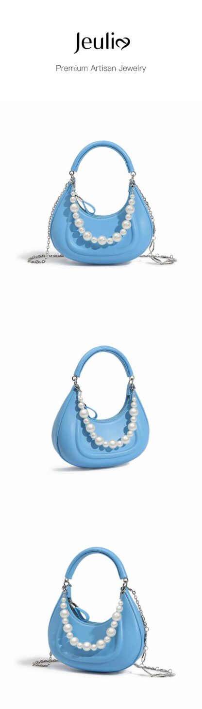 Jeulia Pearl Decor Chain Hobo Bag Top Handle Bag Mini Crescent Bag