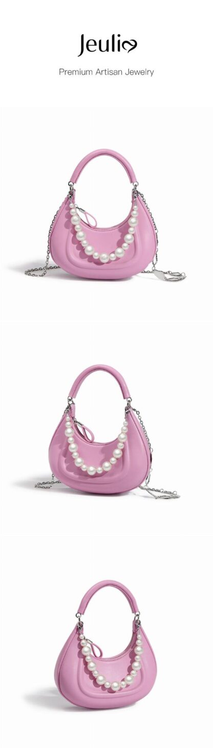 Jeulia Pearl Decor Chain Hobo Bag Top Handle Bag Mini Crescent Bag