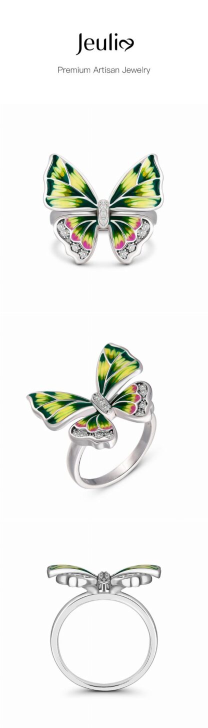 Jeulia "Mystical Butterfly" Enamel Sterling Silver Ring