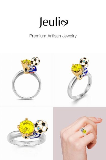 Jeulia Hug Me "You're My Champion" France Football Team Round Cut Sterling Silver Ring