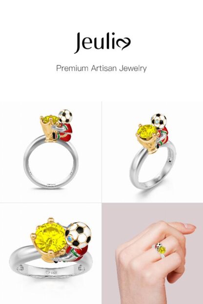 Jeulia Hug Me "You're My Champion" Portugal Football Team Round Cut Sterling Silver Ring