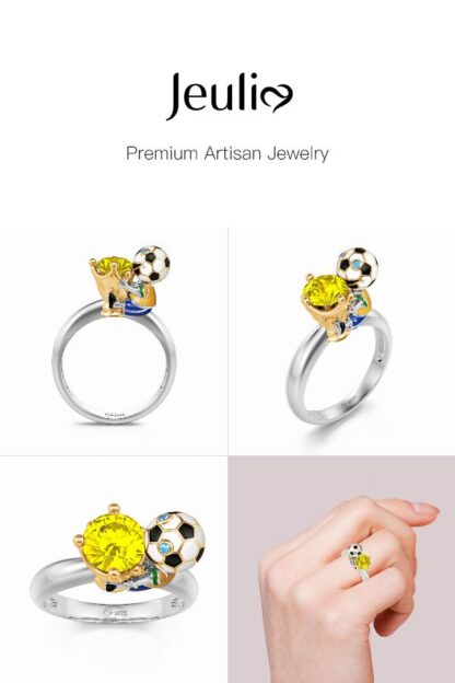 Jeulia Hug Me "You're My Champion" Brazil Football Team Round Cut Sterling Silver Ring