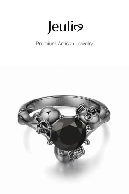 Round Cut Sterling Silver Three-Skull Design Skull Ring