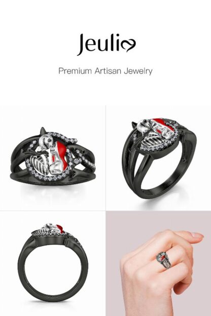 Jeulia "Everlasting Love" Skull Couple Sterling Silver Ring