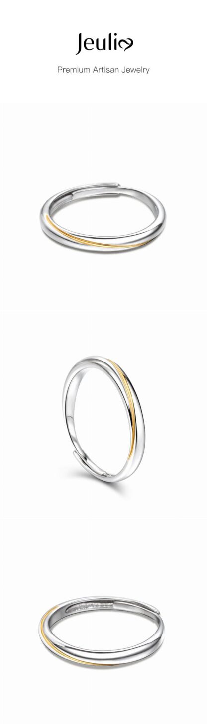 Jeulia "Every Side of Love" Mobius Two Tone Adjustable Sterling Silver Men's Band