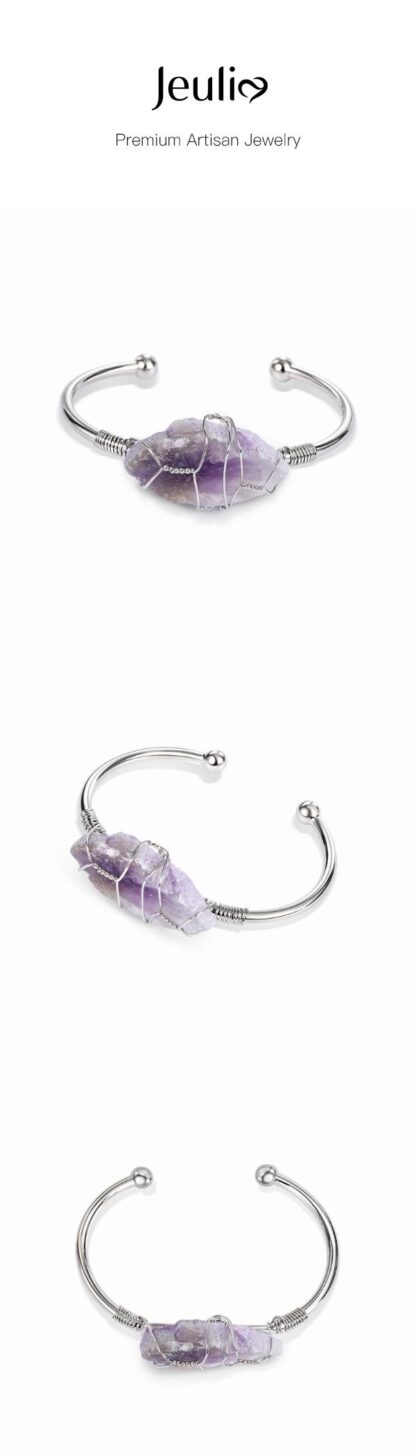 Jeulia "Spiritual Wisdom" Irregular Natural Amethyst Open Bangle Bracelet