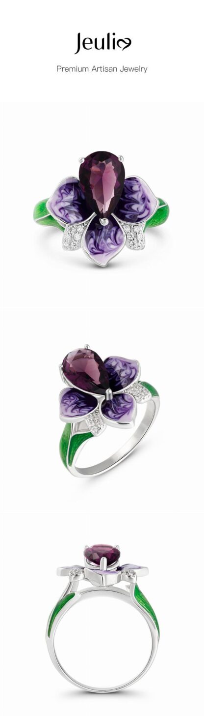 Jeulia "Blooming Flower" Enamel Sterling Silver Ring