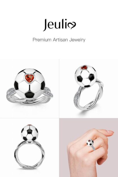 Jeulia "Play Football" Sterling Silver Rotating Soothe Ring