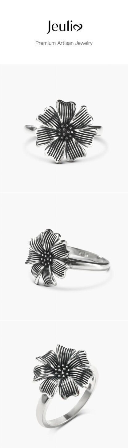 Jeulia "Cherry Blossom" Flower Sterling Silver Ring