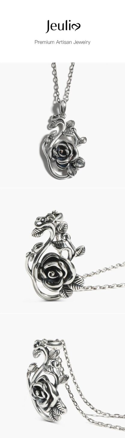 Jeulia "Rose" Flower Sterling Silver Necklace