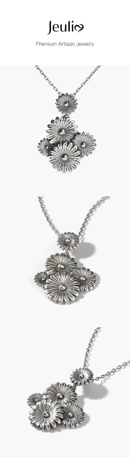 Jeulia "Daisy Bouquet" Flower Sterling Silver Necklace