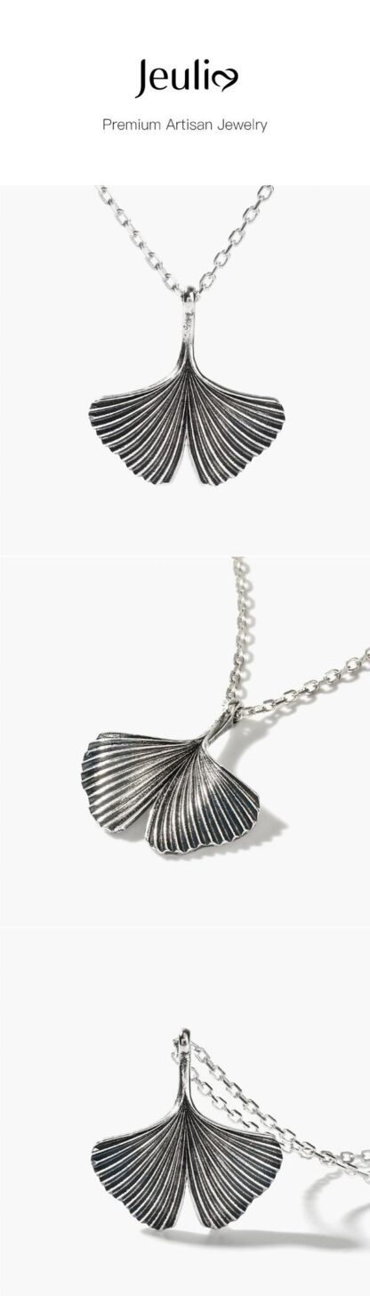 Jeulia "Ginkgo Biloba" Leaf Sterling Silver Necklace