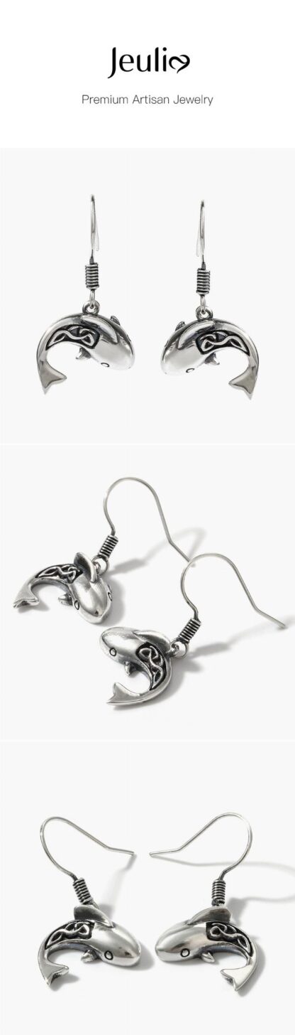 Jeulia "Celtic Shark" Sterling Silver Earrings