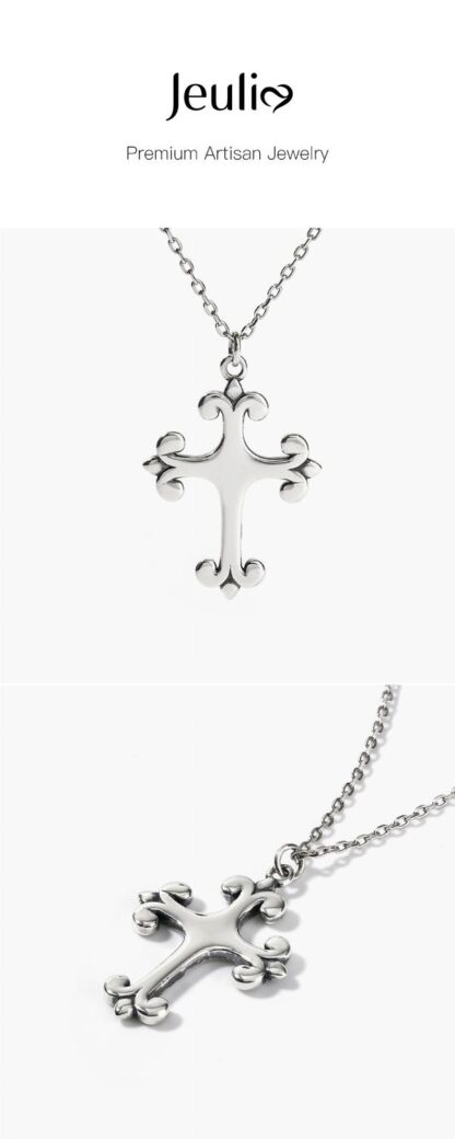 Jeulia "Small Lily" Cross Sterling Silver Necklace