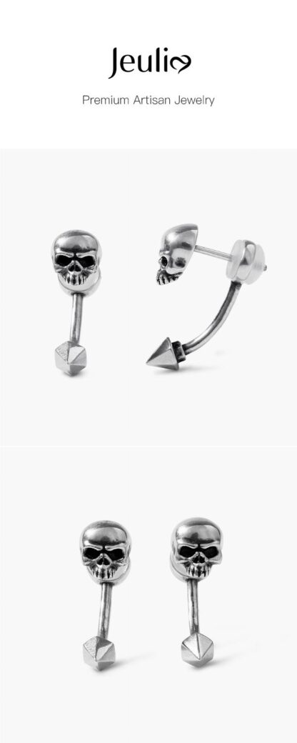 Jeulia "Pyramid Rivet" Skull Sterling Silver Earrings