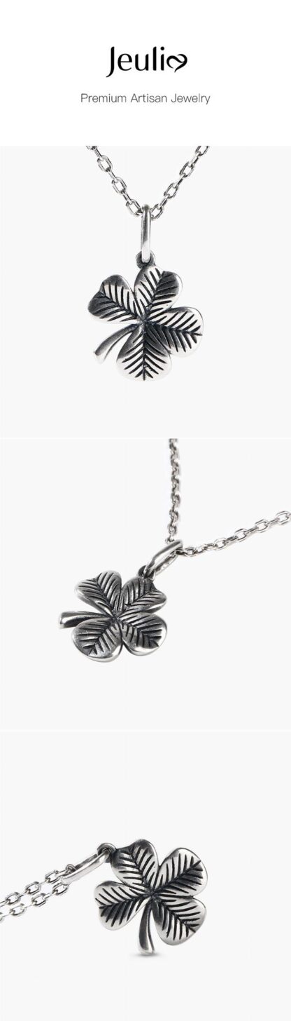 Jeulia "Four Leaf Clover" Sterling Silver Necklace