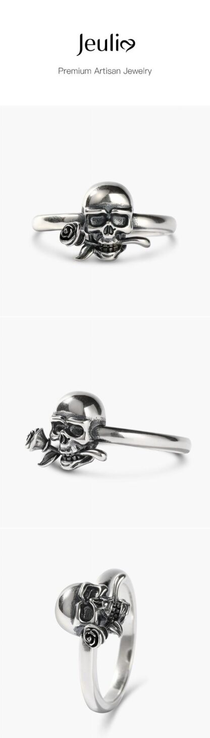 Jeulia "Skull & Rose" Sterling Silver Ring