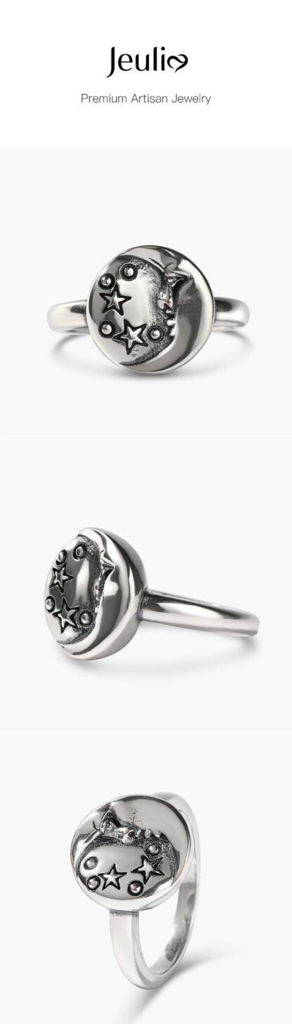 Jeulia "Moon and Stars" Sterling Silver Ring