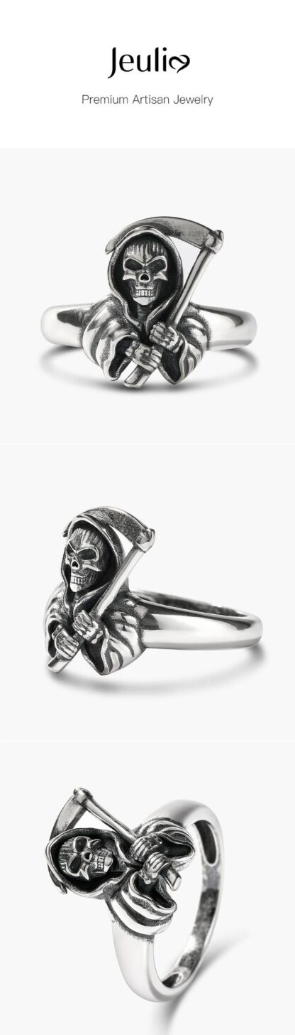 Jeulia "Grim Reaper" Skull Sterling Silver Ring