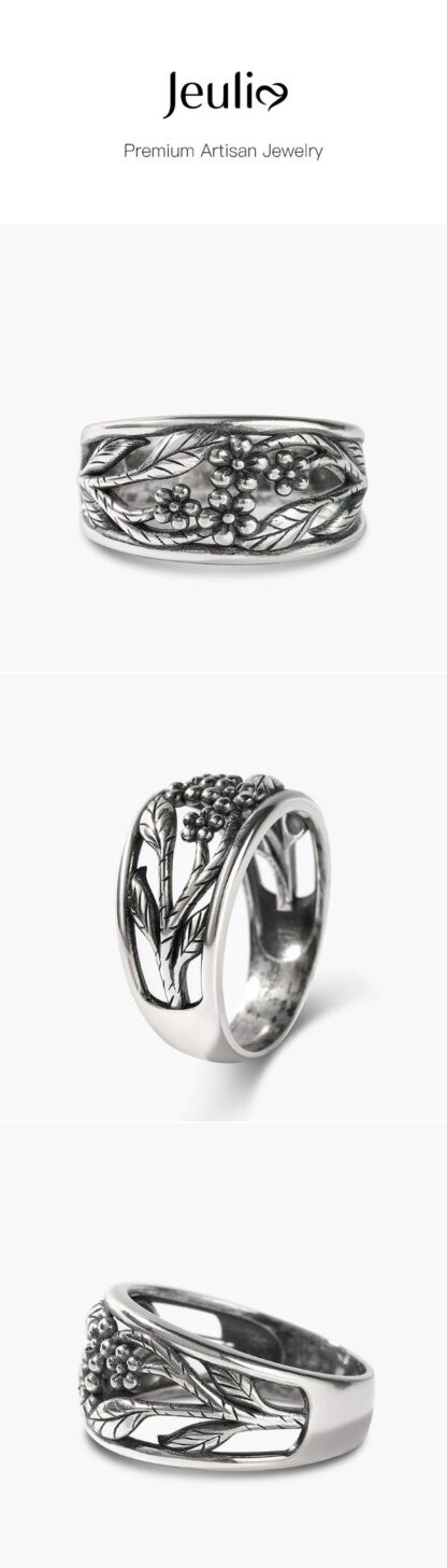 Jeulia "Flowers with Branches" Sterling Silver Ring