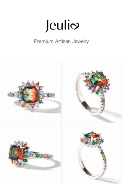 Jeulia "Blazing with Color" Cushion Cut Sterling Silver Ring