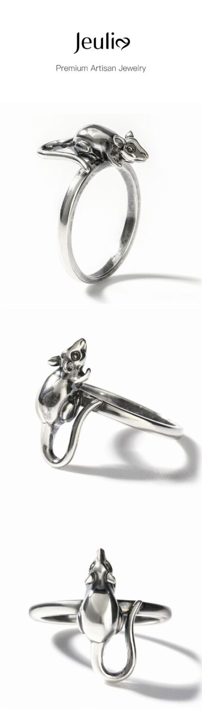 Jeulia "Petite Fella" Mouse Sterling Silver Men's Ring