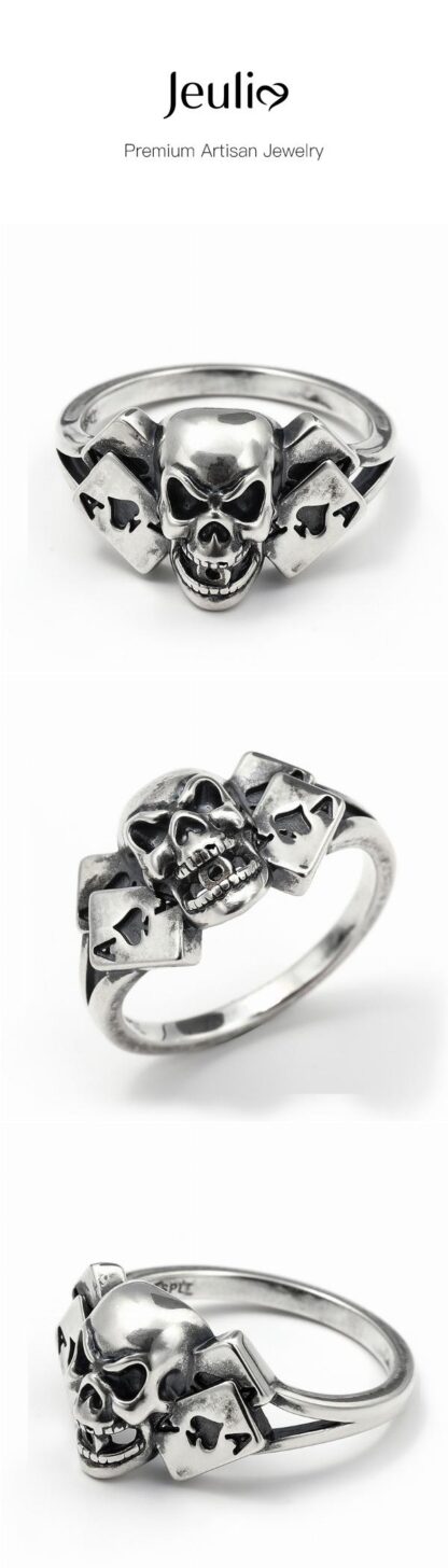 Jeulia Skull Design Sterling Silver Men's Ring