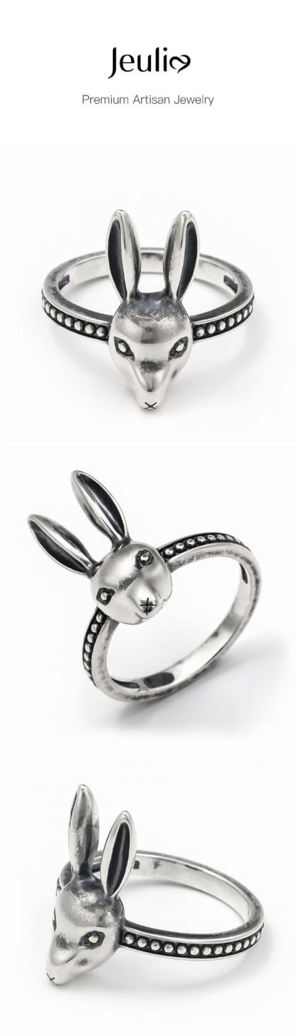 Jeulia "Punk Style" Rabbit Sterling Silver Men's Ring