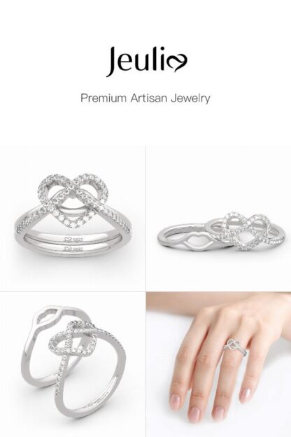 Jeulia "Now&Forever" Twist Heart Sterling Silver Ring Set